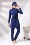 NAVY BLUE LONG SLEEVE RIBBLE KNITTED STRETCHY TROUSERS CLOSED HIJAB SWIMWEAR SET - 8