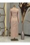 Front Applique Embroidered Pencil Crescent Hijab Evening Dress Mink - 3