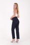 Overlock Coated Detailed High Waisted Comfortable / Relaxed Women's Jeans Denim Trousers Navy Blue - 4