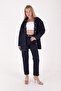 Overlock Coated Detailed High Waisted Comfortable / Relaxed Women's Jeans Denim Trousers Navy Blue - 3