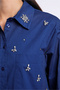 Navy Blue Poplin Shirt with Shiny Stones - 4