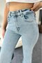 Spanish High Waist Colorfast Lycra Gold Blue Snow Wash Flare Jeans - 2