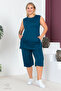 Plus Size Comfort Model Capri 2-Piece Suit with Elastic Waist and Pocket Capri Shorts Top-Top 2-Piece Set - 3