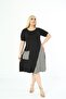 Black Plus Size Short Sleeve Viscose Combed Cotton Dress with Below Knee Pockets - 2