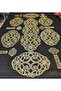6-Person/19-Piece Artificial Leather Luminous Presentation Set; 1 Runner, 6 Servings, 6 Doilies, 6 Cutlery Holders - Gold - 3