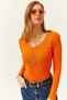 Woman's Orange Collar Ruched V-Neck Camisole Knitted Blouse BLZ-19001713