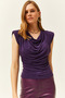 Women's Purple Padded Degaje Collar Flowy Blouse BLZ-19002217 - 4