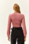 Women's Dusty Rose Deep Low-cut Crop Blouse with Waist Band BLZ-19001696 - 6
