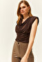 Women's Bitter Brown Padded Collar Loose Blouse BLZ-19002217 - 4