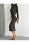 Women's Gathered Turtleneck Long Sleeve Sandy Long Dress - 2