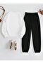 Women's White Plain Oversize 2 Thread Bicycle Collar Sweatshirt Set - 2