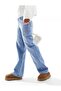 Ahenk Snow Blue Power Lycra Super High Waist Loose Jeans Palazzo Trousers