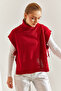 Women's Burgundy Turtleneck Belted Knitwear Sweater Stk0016 - 4