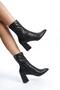 Women's Black Pointed Toe Faux Leather Skin Stretch Heeled Boots
