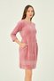 women zipper lace detailed 3/4 sleeve cotton velvet dress with pockets - 3