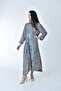 Long Ethnic Patterned Comfortable Cut Silk Dress (LONG ETHNIC PATTERNED COMFORTABLE CUT SILK DRESS) - 5