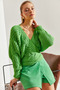 Women's Green Braided Tie-Up Knitwear Cardigan Stk162 - 2