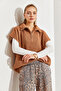 Women's Camel Collar Zippered Short Sleeve Knitwear Sweater Stk168 - 4