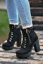 KCL-1005 Black Suede Platform Heeled Boots