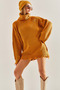 Women's Tan Ripped Patterned Turtleneck Knitwear Sweater Stk159
