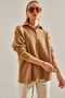 Women's Camel Shoulderless Collared Knitwear Cardigan Stk157 - 3