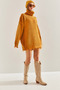 Women's Tan Ripped Patterned Turtleneck Knitwear Sweater Stk159 - 2