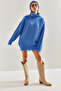 Women's Blue Ripped Patterned Turtleneck Knitwear Sweater Stk159 - 2