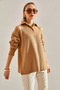 Women's Camel Shoulderless Collared Knitwear Cardigan Stk157 - 5