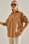 Women's Camel Shoulderless Collared Knitwear Cardigan Stk157 - 2