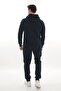 Men's Navy Blue Claret Red 3 Thread Hooded Sweat Top - 4