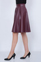 Women's Burgundy Faux Leather Flared Skirt Faux Leather - 3