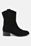 Women's Black Suede Genuine Leather Size 35-41 Short Heeled Western Boots & Booties