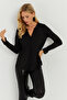 Women's Black V-Neck Blouse AYD268 - 2
