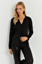 Women's Black V-Neck Blouse AYD268