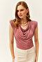 Women's Dusty Rose Padded Dellaje Collar Flowing Blouse BLZ-19002217 - 4
