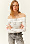 Women's White Madonna Collar Metallic Detailed Blouse BLZ-19002457 - 2