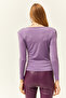 Women's Lilac Padded Pleated Degaje Collar Blouse BLZ-19002419 - 6