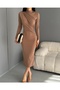 Women's Gathered Turtleneck Long Sleeve Sandy Long Dress - 6