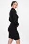 Women's Black Half-Neck Corded Knitted Mini Dress - 5