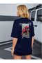 Unisex Navy Blue Vivre La Vie Printed Oversize Crew Neck Combed Cotton T-Shirt