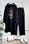 Gold Hooded Stone Detailed Jersey Set - Black