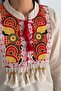 Women's Beige Embroidered Tassel Vintage Blouse - 2