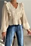 Women's Beige Frilly Button Detailed Scallop Embroidery Embroidered Blouse - 2