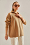 Women's Camel Shoulderless Collared Knitwear Cardigan Stk157 - 7