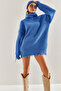 Women's Blue Ripped Patterned Turtleneck Knitwear Sweater Stk159