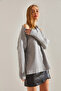 Women's Gray Off-The-Shoulder Collared Knitwear Cardigan Stk157 - 7