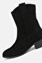 Women's Black Suede Genuine Leather Size 35-41 Short Heeled Western Boots & Booties - 6
