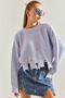 Women's Lilac Ripped Detailed Hair Braided Knitwear Sweater Stk171 - 4