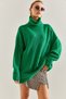 Women's Green Turtleneck Hair Braided Knitwear Sweater Stk181 - 4
