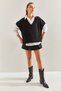 Women's Black V-Neck Short Sleeve Knitwear Sweater Stk175 - 5